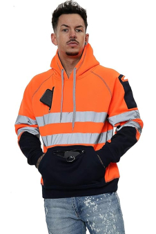 Hi Vis Pullover Safety Hoodie with Reflective Tape – Work Fleece, Zip Pockets, S-3XL