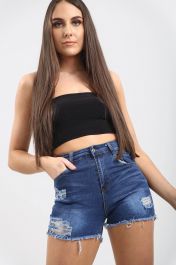 High waisted ladies blue shorts