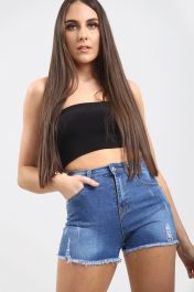 High waisted ladies blue shorts