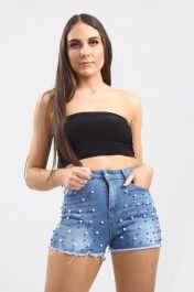 High Waisted Ladies Blue Shorts