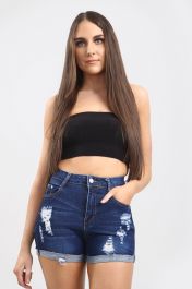 High Waisted Ladies Blue Shorts