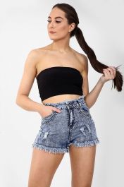 High Waisted Ladies Blue Shorts