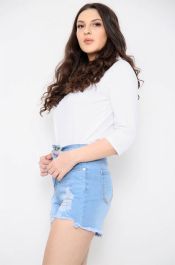 High Waisted Ladies Blue Shorts