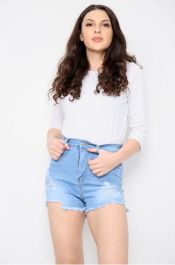 High Waisted Ladies Blue Shorts