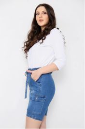 High waisted ladies blue shorts with Belt