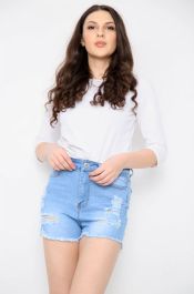 High Waisted Ladies Blue Shorts