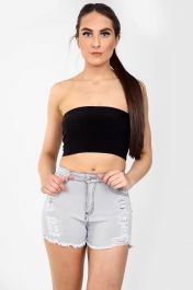 High Waisted Ladies Grey Blue Shorts