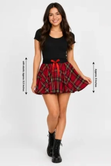 Crazy Chick Red Black Yellow Tartan Skirt with Red Bow (9 Inches)