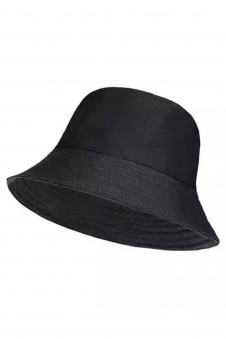Kids Black Cotton Bucket Hat For Summer Beach Fun