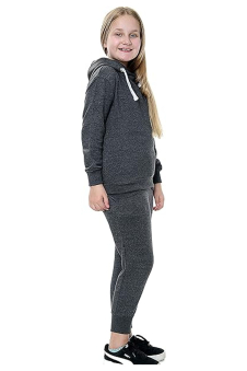 Kids Contrast Fleece Tracksuit Plain Charcoal Set-Ages 7-13