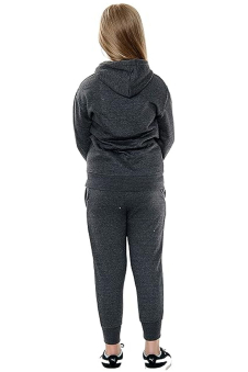 Kids Contrast Fleece Tracksuit Plain Charcoal Set-Ages 7-13