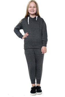 Kids Contrast Fleece Tracksuit Plain Charcoal Set-Ages 7-13