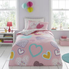 Kids Duvet Set Hearts Pink