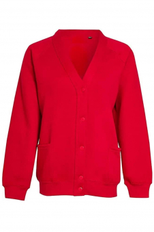 Kids Girls Unisex School Fleece Button Cardigan Uniform Sweatshirt Age 5-14 Years red