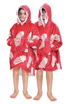 Children's Red Popcorn Sherpa Fleece Hoodie Blanket