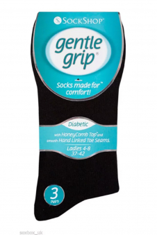 Ladies Black Gentle Grip Diabetic Soft Top Cotton Rich Socks
