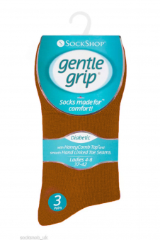Ladies Brown Gentle Grip Diabetic Soft Top Cotton Rich Socks