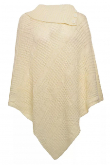 Ladies Cream 3-Button Knitted Winter Poncho Cape