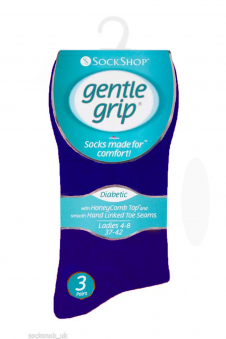 Ladies Dark Blue Gentle Grip Diabetic Soft Top Cotton Rich Socks