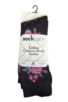 Active Star Ladies Dotted Flower Socks (Pack of 3 Pairs)