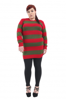 Wickedfun Nightmare demon Ladies Red and Green Stripe Knitted Long Dress Jumper