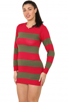 Wickedfun Nightmare demon Ladies Red and Green Stripe Knitted Long Dress Jumper