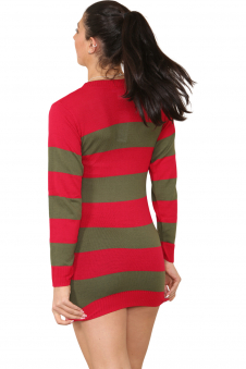 Wickedfun Nightmare demon Ladies Red and Green Stripe Knitted Long Dress Jumper