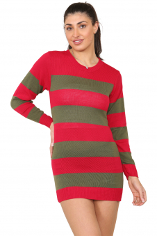 Wickedfun Nightmare demon Ladies Red and Green Stripe Knitted Long Dress Jumper