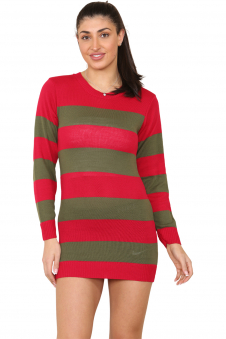 Wickedfun Nightmare demon Ladies Red and Green Stripe Knitted Long Dress Jumper
