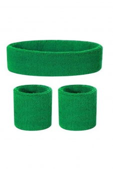 Ladies Green 80s Style Sports Gym Wristband + Headband