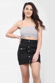 Ladies High Waisted Black Button Skirt
