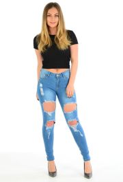 Ladies High Waisted Blue Jeans
