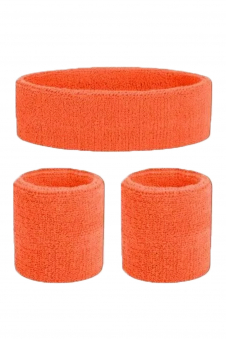 Ladies Orange 80s Style Sports Gym Wristband + Headband