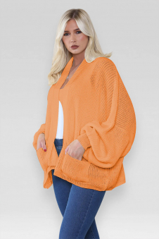 Ladies Oversized Cropped Short Balloon Pocket Chunky Knitted Cardigan Orange