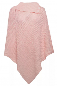 Ladies Pink 3-Button Knitted Winter Poncho Cape