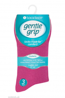 Ladies Pink Gentle Grip Diabetic Soft Top Cotton Rich Socks