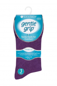 Ladies Purple Gentle Grip Diabetic Soft Top Cotton Rich Socks