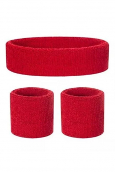 Ladies Red 80s Style Sports Gym Wristband + Headband