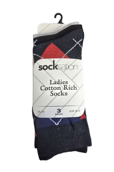 Active Star Ladies Socks Argyle (Pack of 3 pairs)