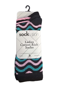 Active Star Ladies Socks Ziggy Stripe (Pack of 3 pairs)
