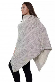 Ladies Stone 3-Button Knitted Winter Poncho Cape