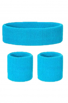 Ladies Turquoise 80s Style Sports Gym Wristband + Headband