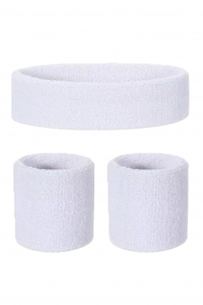Ladies White 80s Style Sports Gym Wristband + Headband