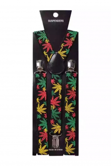 Men Color Ganja Print Adjustable Elasticated 25mm Heavy Duty Clip On Suspender