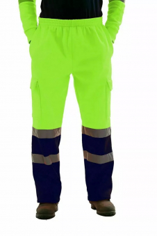 Men Fluorescent Yellow Navy Hi Viz Fleece Safety Sweat Pant Trouser