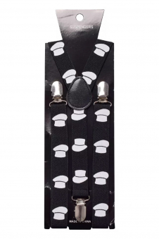 Men Hat Print Adjustable Elasticated 25mm Heavy Duty Clip On Suspender