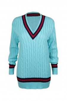Men Mint V Neck Long Sleeve Cricket Jumper Pullover Sweater