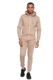 Men Plain Khaki Zipper Hoodie Warm Tracksuit