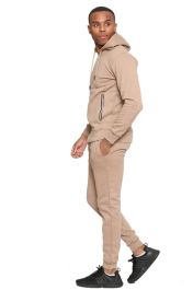 Men Plain Khaki Zipper Hoodie Warm Tracksuit