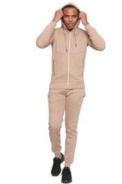 Men Plain Khaki Zipper Hoodie Warm Tracksuit